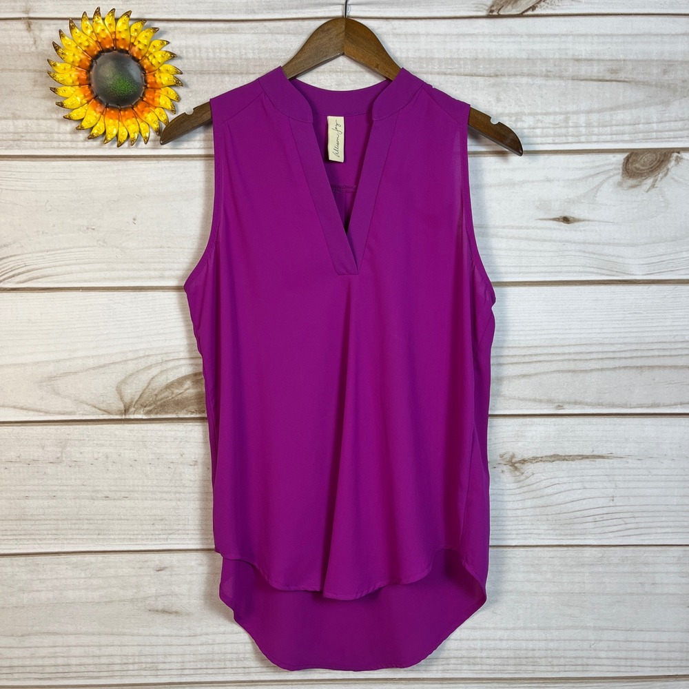 Allison Joy Sleeveless V Neck High Low Purple Blouse Top Women S